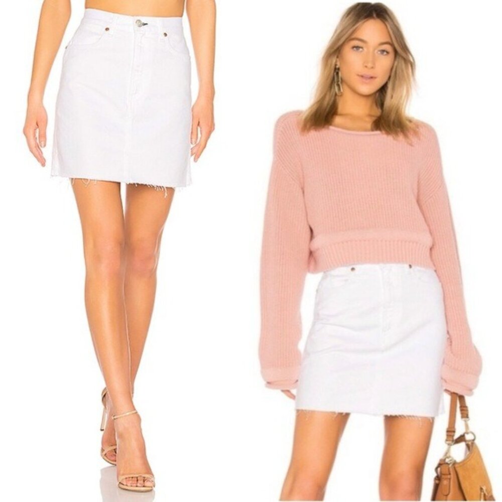 NWT Rag & Bone Moss Denim Mini Skirt 28 White Distressed Raw Hem